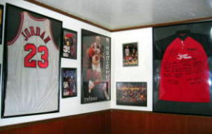Shooters' interior decorated with uniforms of athletes